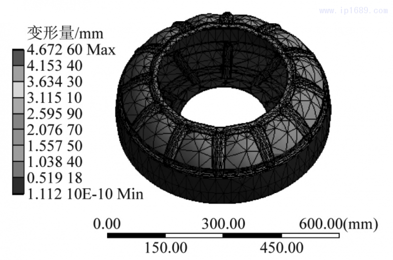 圖 12 凸起式加強筋模型結(jié)構(gòu)變形量結(jié)果